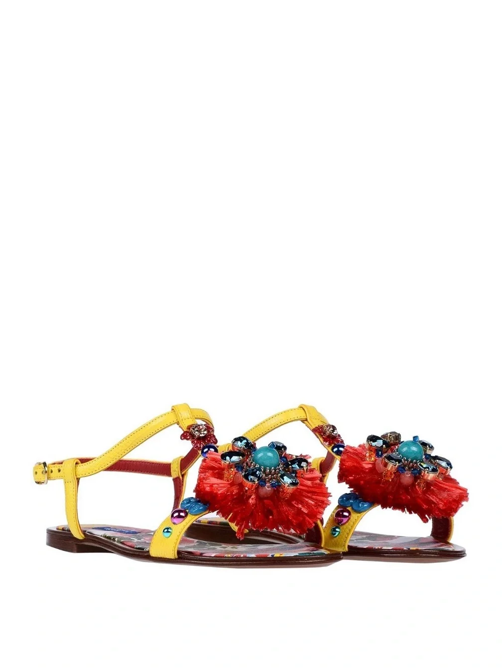 DOLCE&GABBANA Sandals 6.5 (US) - Women's Yellow Embellished T-Strap Flat